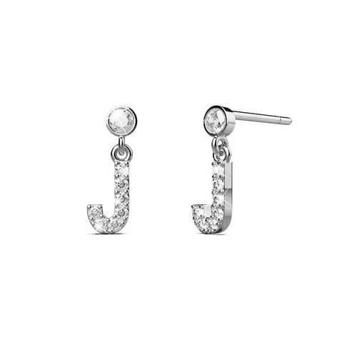 Solid 925 Sterling Silver Initial Crystal Personalised Alphabet Letter Earrings